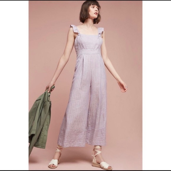 Anthropologie Pants - Anthropologie Elevenses Nantucket Linen Ruffle Jumpsuit Size 4